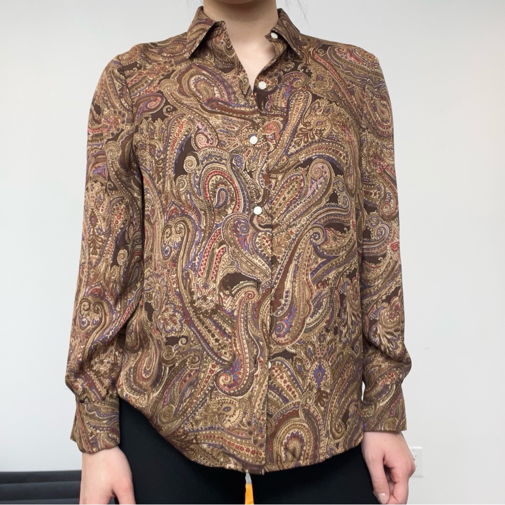 100% Silk Brown Button Down